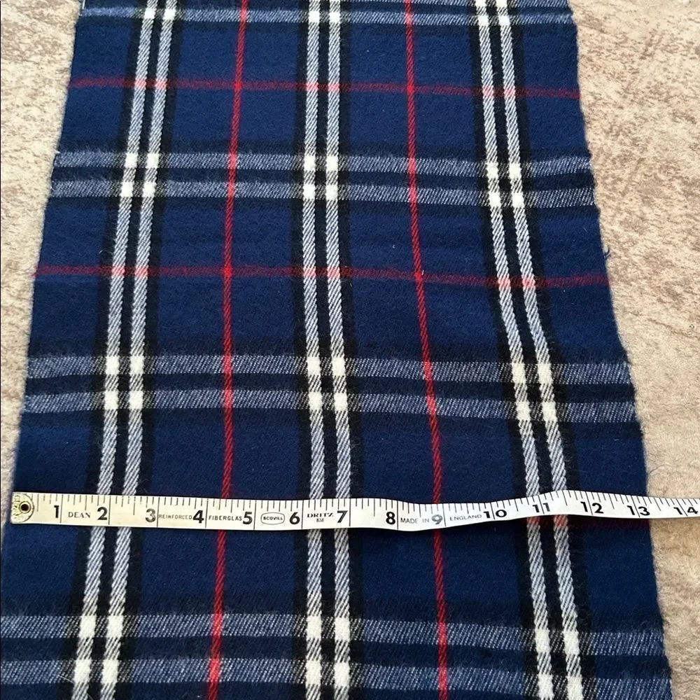 Cashmere Plaid Fringe Scarf in Navy and Red 100% Kashmir by Royal Rossi